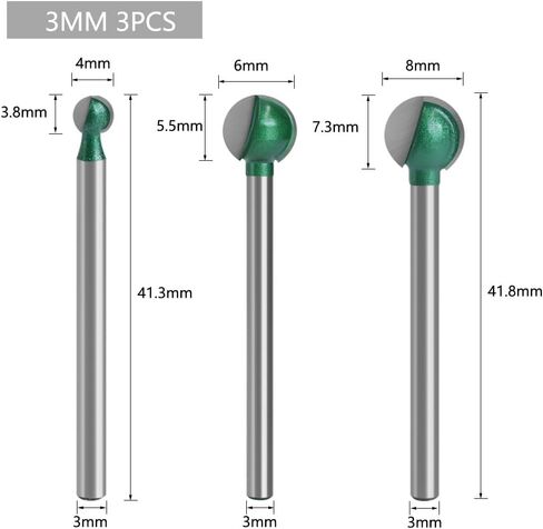3mm 6mm Shank Ball Nose Round Carving Bit Router Bit for Wood Cove CNC Milling Cutter Radius Core Tungsten Carbide(3mm Shank 3pcs) in Kuwait