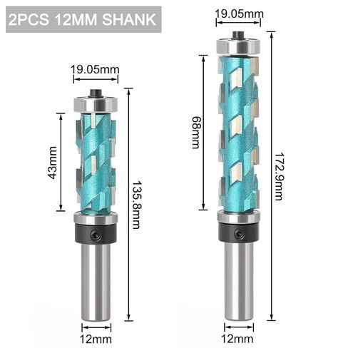 12mm 1/2" Shank Flush Trim Solid Carbide Spiral Top Bearing CNC Router Bit Compression-Cut End Mill Bit Face Wood Milling Cutter(12X19.05X43) in Kuwait