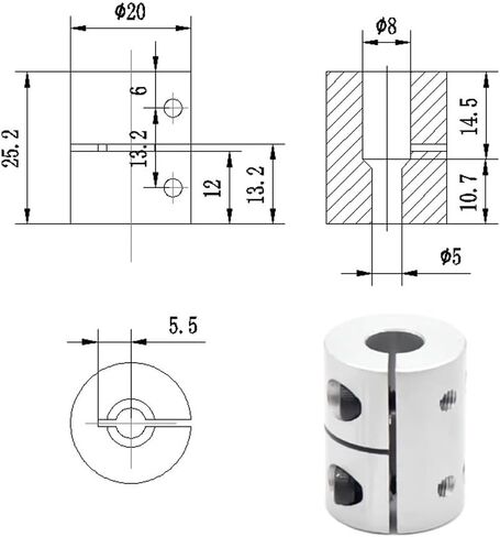 1pcs اقتران جامد من ألومنيوم سبيكة مقرنة مقرنة المسمار D20L25 5x8x25mm لمحرك السهود 3D الطابعات الأجزاء in Saudi Arabia