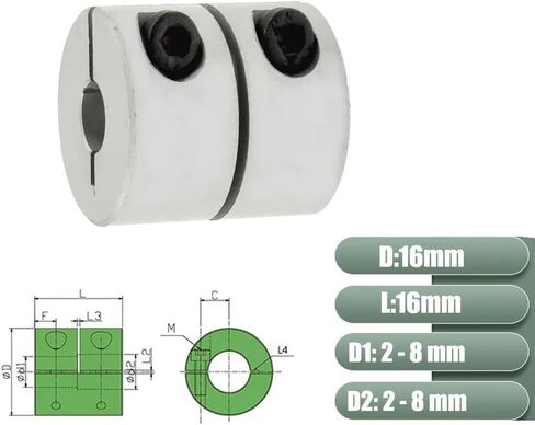 1pcs D16 L16 Rigid Shaft Coupler 2mm 4mm 5mm 6mm 8mm Clamp Stepper Servo Motor Coupling for 3D Printer(4x5mm) in Saudi Arabia