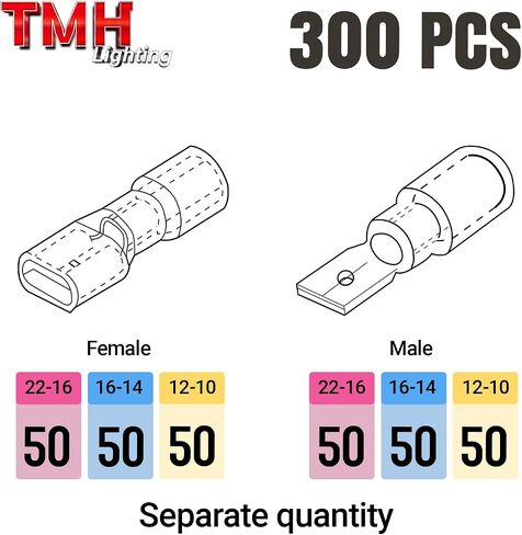 TMH 300 PCS Heat Crink Spade Connecors AWG 22-10 موصلات الأسلاك الكهربائية - محطات آسيا الإناث والذكور للمراكب المائية ، والالكترونيات ، وموصلات تجعيد السيارات in Kuwait