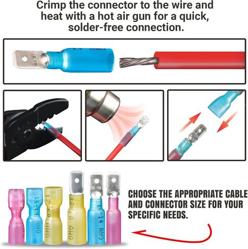 TMH 300 PCS Heat Crink Spade Connecors AWG 22-10 موصلات الأسلاك الكهربائية - محطات آسيا الإناث والذكور للمراكب المائية ، والالكترونيات ، وموصلات تجعيد السيارات in Kuwait