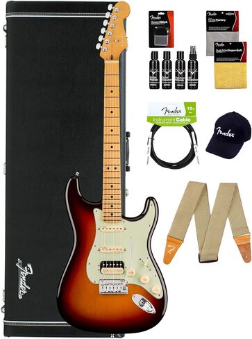 Fender American Ultra Stratocaster - حزمة كوبرا الأزرق مع العلبة ، والقبعة ، والحزام ، والكابلات ، وعدة تنظيف الجيتار in Saudi Arabia