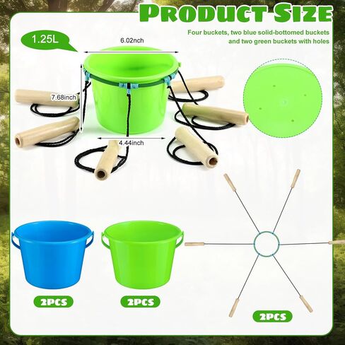 Team Bucket Challenge Team Building Activity Sports Outdoors for 8 to 24 Kids or Adults with 4 Buckets, 2 Bucket Holding Rings, 6 Carry Ropes Per Ring and Activity Guide for Field Days in Saudi Arabia