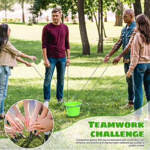 Team Bucket Challenge Team Building Activity Sports Outdoors for 8 to 24 Kids or Adults with 4 Buckets, 2 Bucket Holding Rings, 6 Carry Ropes Per Ring and Activity Guide for Field Days in Saudi Arabia