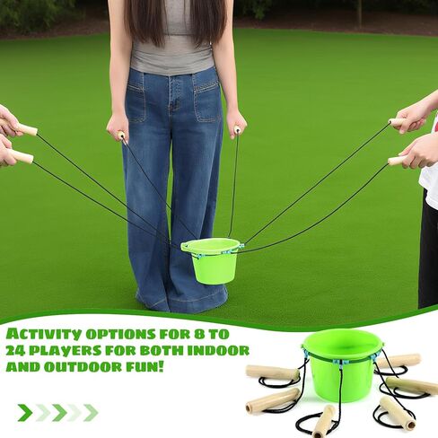 Team Bucket Challenge Team Building Activity Sports Outdoors for 8 to 24 Kids or Adults with 4 Buckets, 2 Bucket Holding Rings, 6 Carry Ropes Per Ring and Activity Guide for Field Days in Saudi Arabia