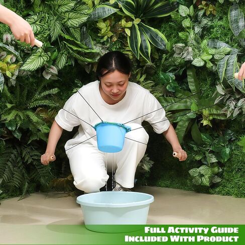 Team Bucket Challenge Team Building Activity Sports Outdoors for 8 to 24 Kids or Adults with 4 Buckets, 2 Bucket Holding Rings, 6 Carry Ropes Per Ring and Activity Guide for Field Days in Saudi Arabia