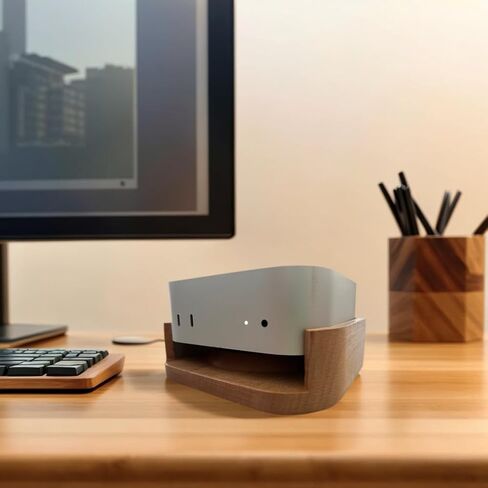 Solid Wood Stand for Mac mini M4 / M4 Pro – Premium Hardwood Desktop Stand with Cooling Design, Eco-Friendly & Easy Access Power Button (Nature White) in Saudi Arabia