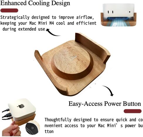 Solid Wood Stand for Mac mini M4 / M4 Pro – Premium Hardwood Desktop Stand with Cooling Design, Eco-Friendly & Easy Access Power Button (Nature White) in Saudi Arabia