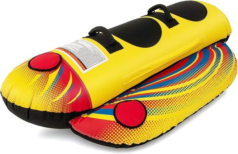 GYMAX Hot Dog Towable, 2/3 Riders Towable Tube for Boating with EVA Seat Pads, Easy Grip Handles, Full 900D Nylon Cover & Drainage System, Inflatable Floating Banana Boat in Saudi Arabia