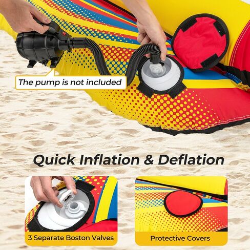 GYMAX Hot Dog Towable, 2/3 Riders Towable Tube for Boating with EVA Seat Pads, Easy Grip Handles, Full 900D Nylon Cover & Drainage System, Inflatable Floating Banana Boat in Saudi Arabia