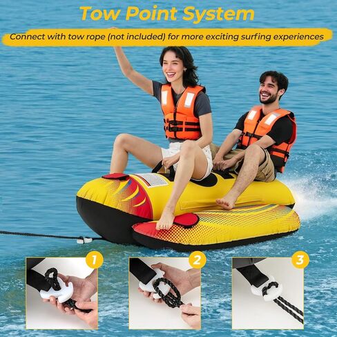 GYMAX Hot Dog Towable, 2/3 Riders Towable Tube for Boating with EVA Seat Pads, Easy Grip Handles, Full 900D Nylon Cover & Drainage System, Inflatable Floating Banana Boat in Saudi Arabia