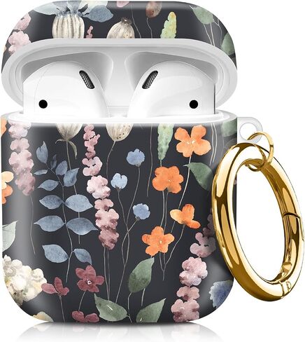 متوافق مع AirPods 2nd 1st الجيل الأول ، حالة صلبة لطيفة مع سلسلة المفاتيح الذهبية ، ناعمة TPU حالة الوقاية من الصدمات للنساء الفتيات (زهور بيج Grovy) in Kuwait