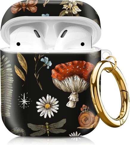 متوافق مع AirPods 2nd 1st الجيل الأول ، حالة صلبة لطيفة مع سلسلة المفاتيح الذهبية ، ناعمة TPU حالة الوقاية من الصدمات للنساء الفتيات (زهور بيج Grovy) in Kuwait