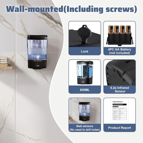 4 Pack Automatic Soap Dispenser Wall Mount,Touchless Liquid Soap Dispenser,Battery Operated,600 ml / 20 oz Commercial Hand Detergent Dispenser for Office Home Kitchen School Bathroom Hotel Restaurant in Saudi Arabia