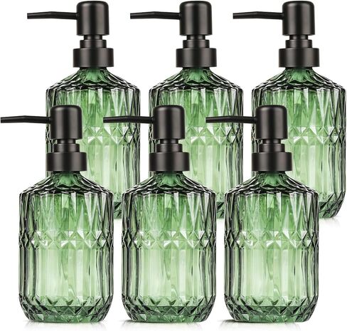 6 Pack Glass Soap Dispenser with Pump 15.2 oz Refillable Liquid Hand Soap Dish Soap Dispensers Vintage Soap Dispenser Liquid Bottle for Kitchen Sink Bathroom Counter(Gold,Gold Pump Head) in Saudi Arabia