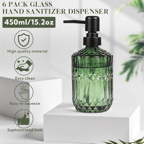 6 Pack Glass Soap Dispenser with Pump 15.2 oz Refillable Liquid Hand Soap Dish Soap Dispensers Vintage Soap Dispenser Liquid Bottle for Kitchen Sink Bathroom Counter(Gold,Gold Pump Head) in Saudi Arabia