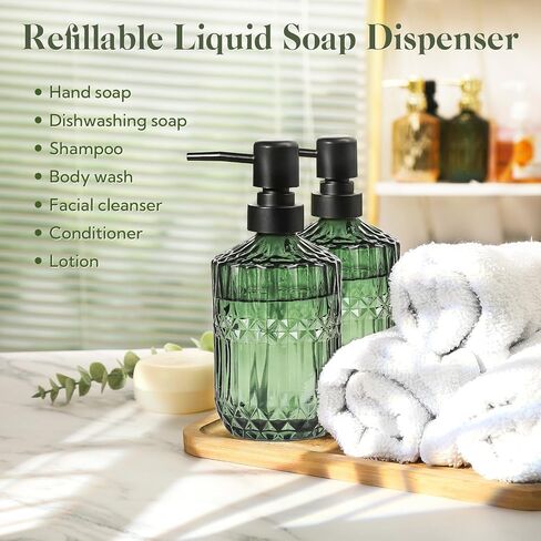 6 Pack Glass Soap Dispenser with Pump 15.2 oz Refillable Liquid Hand Soap Dish Soap Dispensers Vintage Soap Dispenser Liquid Bottle for Kitchen Sink Bathroom Counter(Gold,Gold Pump Head) in Saudi Arabia