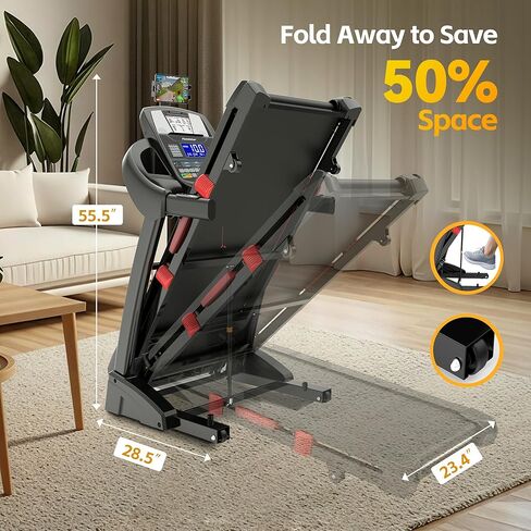 5.0 حصان مطحنة قابلة للطي للمنزل مع ميل 15 ٪ ، 400 رطل من طحوط طاحونة للتمرين ، 0.6-10 ميل في الساعة ، التحكم في التطبيق ، امتصاص الصدمات ، آمنة وهادئة in Kuwait