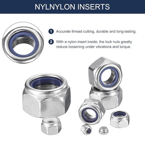 uxcell 20Pcs 5/16"-18 Nylon Insert Hex Lock Nuts, 316 Stainless Steel Self-Locking Nylon Insert Stop Nut for Industrial Construction Fasteners, Silver & White in Kuwait