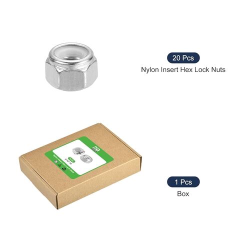 uxcell 20Pcs 5/16"-18 Nylon Insert Hex Lock Nuts, 316 Stainless Steel Self-Locking Nylon Insert Stop Nut for Industrial Construction Fasteners, Silver & White in Kuwait