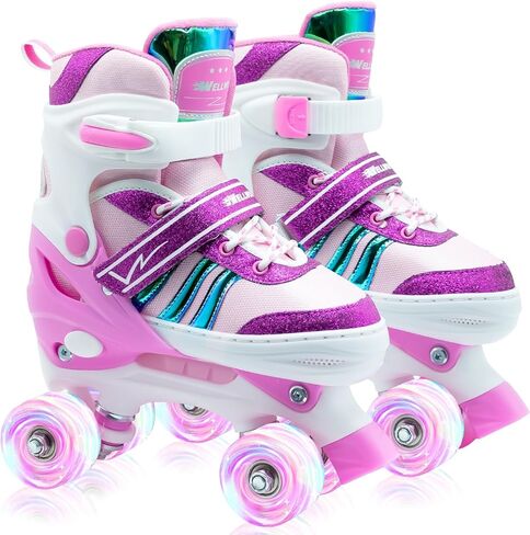 Kids Roller Skates, 4 Adjustable Rollerskates with Light Up Wheels, Child Roller Skates for Girls Boys, Children Beginners for Outdoor Indoor Sports in Kuwait