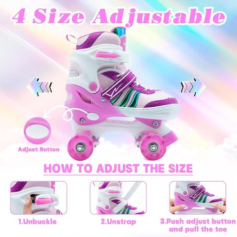 Kids Roller Skates, 4 Adjustable Rollerskates with Light Up Wheels, Child Roller Skates for Girls Boys, Children Beginners for Outdoor Indoor Sports in Kuwait