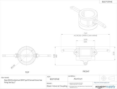 Dixon 500-DC-AL Aluminum 356T6 Type DC Cam and Groove Hose Fitting, Dust Cap, 5" in Saudi Arabia