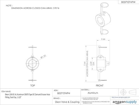 Dixon 500-DC-AL Aluminum 356T6 Type DC Cam and Groove Hose Fitting, Dust Cap, 5" in Saudi Arabia
