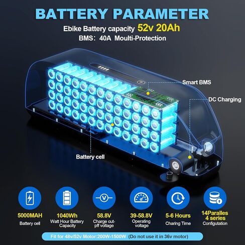 H HAILONG 36V 48V 52V 15Ah 20Ah Battery for 58.8V 4A Fast Adpter & 40A BMS, LED Display, Secure Lock, Compatible with 100W-1500W Motors (Motorcycle) in Saudi Arabia