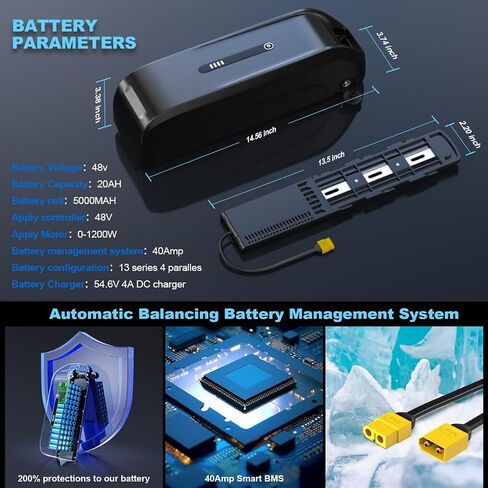 H HAILONG 36V 48V 52V 15Ah 20Ah Battery for 58.8V 4A Fast Adpter & 40A BMS, LED Display, Secure Lock, Compatible with 100W-1500W Motors (Motorcycle) in Saudi Arabia