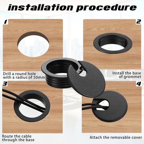 120 Pack Desk Grommet 2 Inch, Plastic Cable Grommet Hole Cover for Cables Organizer, Office PC Computer Desk Cord Management (Black) in Saudi Arabia