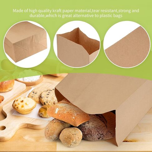 16 Lb Heavy Duty Kraft Paper Bags 60 Pcs Bulk, 9.8x5.5x13 Inch - Natural Brown Grocery Bags for Large Snacks, Takeout, Bakery, Restaurant | Sandwich & Lunch bags for Household, Shopping in Kuwait
