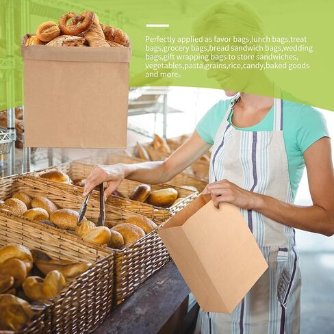 16 Lb Heavy Duty Kraft Paper Bags 60 Pcs Bulk, 9.8x5.5x13 Inch - Natural Brown Grocery Bags for Large Snacks, Takeout, Bakery, Restaurant | Sandwich & Lunch bags for Household, Shopping in Kuwait