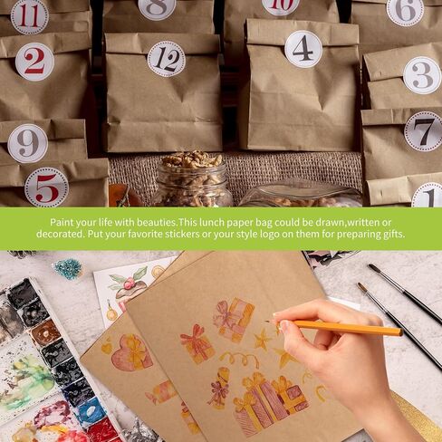 16 Lb Heavy Duty Kraft Paper Bags 60 Pcs Bulk, 9.8x5.5x13 Inch - Natural Brown Grocery Bags for Large Snacks, Takeout, Bakery, Restaurant | Sandwich & Lunch bags for Household, Shopping in Kuwait