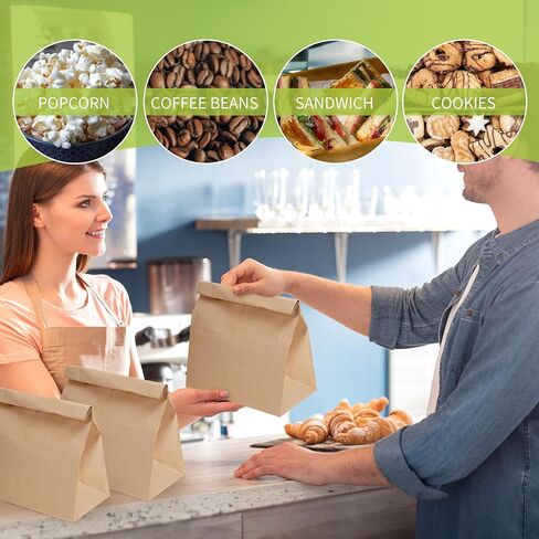 16 Lb Heavy Duty Kraft Paper Bags 60 Pcs Bulk, 9.8x5.5x13 Inch - Natural Brown Grocery Bags for Large Snacks, Takeout, Bakery, Restaurant | Sandwich & Lunch bags for Household, Shopping in Kuwait