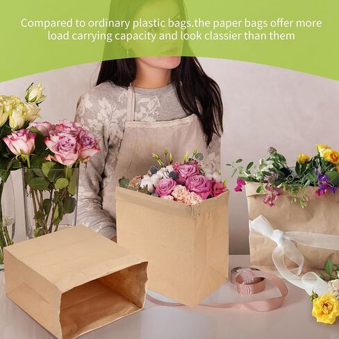 16 Lb Heavy Duty Kraft Paper Bags 60 Pcs Bulk, 9.8x5.5x13 Inch - Natural Brown Grocery Bags for Large Snacks, Takeout, Bakery, Restaurant | Sandwich & Lunch bags for Household, Shopping in Kuwait