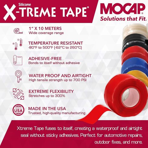 X -Treme Tape Mocap الشريط الكهربائي الثقيل ، ومطاط السيليكون ذاتيًا ، ومقاوم للماء وعزل شريط مرن ، والكهرباء للخرطوم ، والسيارات ، والخارجية والإصلاحات - 1 "× 10 أقدام لفة - أحمر مشرق in Saudi Arabia