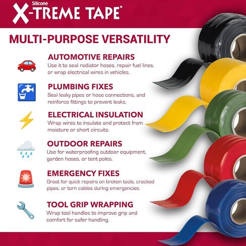 X -Treme Tape Mocap الشريط الكهربائي الثقيل ، ومطاط السيليكون ذاتيًا ، ومقاوم للماء وعزل شريط مرن ، والكهرباء للخرطوم ، والسيارات ، والخارجية والإصلاحات - 1 "× 10 أقدام لفة - أحمر مشرق in Saudi Arabia
