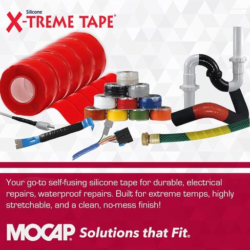 X -Treme Tape Mocap الشريط الكهربائي الثقيل ، ومطاط السيليكون ذاتيًا ، ومقاوم للماء وعزل شريط مرن ، والكهرباء للخرطوم ، والسيارات ، والخارجية والإصلاحات - 1 "× 10 أقدام لفة - أحمر مشرق in Saudi Arabia
