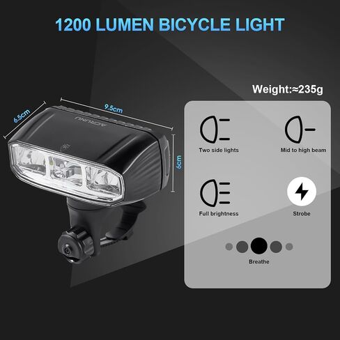 Super Bright LED Bike Light Bar for E-Bike - 1200 Lumens with High/Low Beam, 5 Modes, USB-C Rechargeable, Universal Mount for Mountain/Road Bikes & Out Front Mount in Kuwait