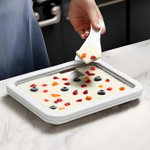 304 Stainless Steel Ice Cream Roll Plate, Large 10 X 8 Size, Includes 2 Spatulas for Frozen Yogurt and Ice Cream Rolls, No Power Needed in Saudi Arabia