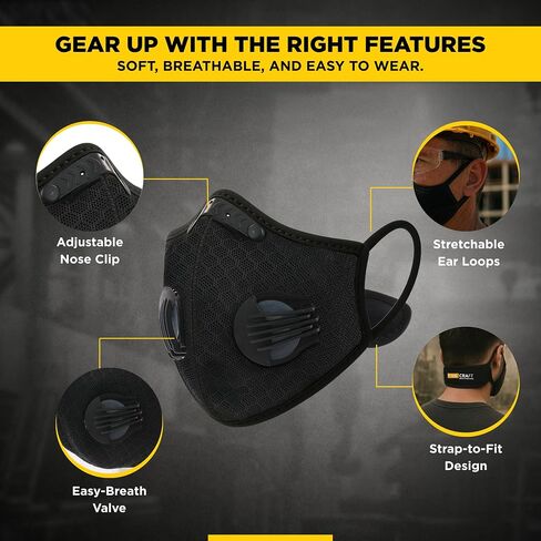 ToughCraft Reusable Dust Mask, Breathable Face Mask with 6 Filters for Dust, Welding, Construction, Sanding, Paint, Woodworking, Dual Breathing Valve for Cycling, Running, Outdoor Sports - Black in Saudi Arabia