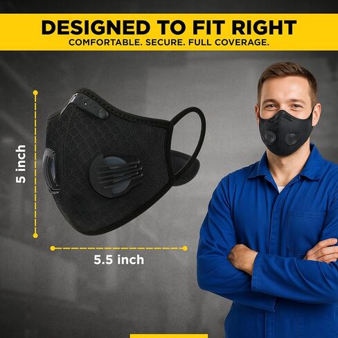 ToughCraft Reusable Dust Mask, Breathable Face Mask with 6 Filters for Dust, Welding, Construction, Sanding, Paint, Woodworking, Dual Breathing Valve for Cycling, Running, Outdoor Sports - Black in Saudi Arabia