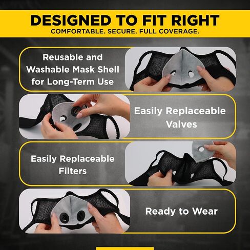 ToughCraft Reusable Dust Mask, Breathable Face Mask with 6 Filters for Dust, Welding, Construction, Sanding, Paint, Woodworking, Dual Breathing Valve for Cycling, Running, Outdoor Sports - Black in Saudi Arabia