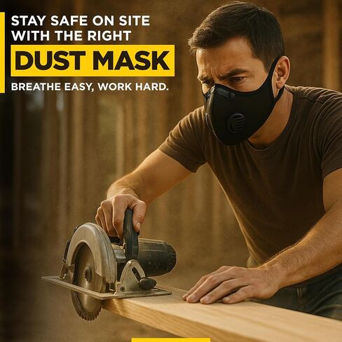 ToughCraft Reusable Dust Mask, Breathable Face Mask with 6 Filters for Dust, Welding, Construction, Sanding, Paint, Woodworking, Dual Breathing Valve for Cycling, Running, Outdoor Sports - Black in Saudi Arabia