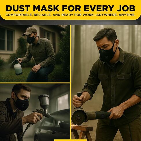 ToughCraft Reusable Dust Mask, Breathable Face Mask with 6 Filters for Dust, Welding, Construction, Sanding, Paint, Woodworking, Dual Breathing Valve for Cycling, Running, Outdoor Sports - Black in Saudi Arabia