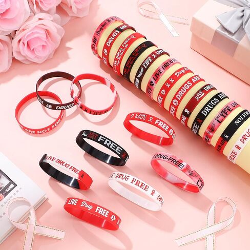 Blosssound 200 PCS Drug Free Wristbands Red Red Rebon Towernes Supplies Silicone Druics 'Druics' Procelets for Me 'for Red Rebon Week Activity Public Charity in Saudi Arabia