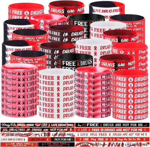 Blosssound 200 PCS Drug Free Wristbands Red Red Rebon Towernes Supplies Silicone Druics 'Druics' Procelets for Me 'for Red Rebon Week Activity Public Charity in Saudi Arabia
