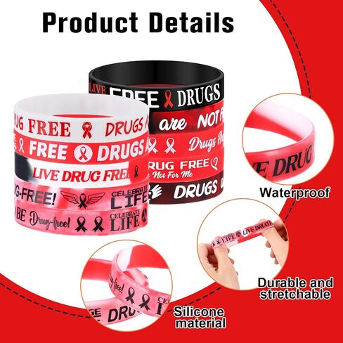 Blosssound 200 PCS Drug Free Wristbands Red Red Rebon Towernes Supplies Silicone Druics 'Druics' Procelets for Me 'for Red Rebon Week Activity Public Charity in Saudi Arabia